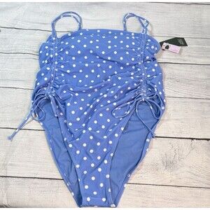 Wild Fable Blue Polka Dot High Leg Cheeky 1 Pc Swimsuit Size XL 16 Ruched NEW